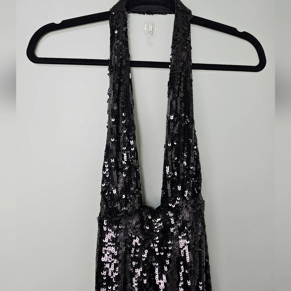 WeWoreWhat Backless Black Sequin Halter Maxi Dress, Women's Size 2